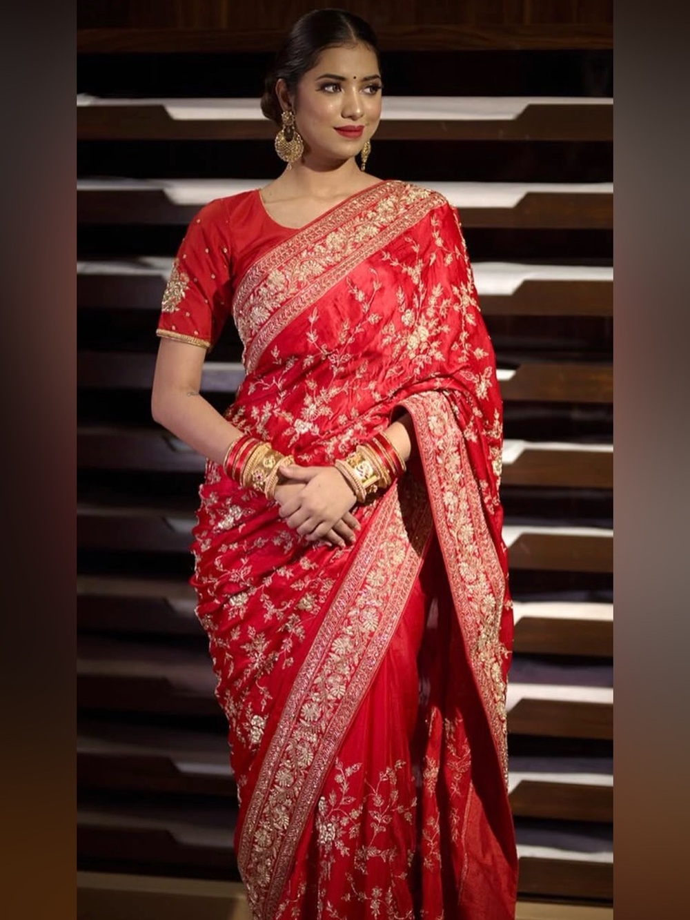 Traditional  New gold red Sari Material/Fabric from Dhaka Bangladesh – Unopened